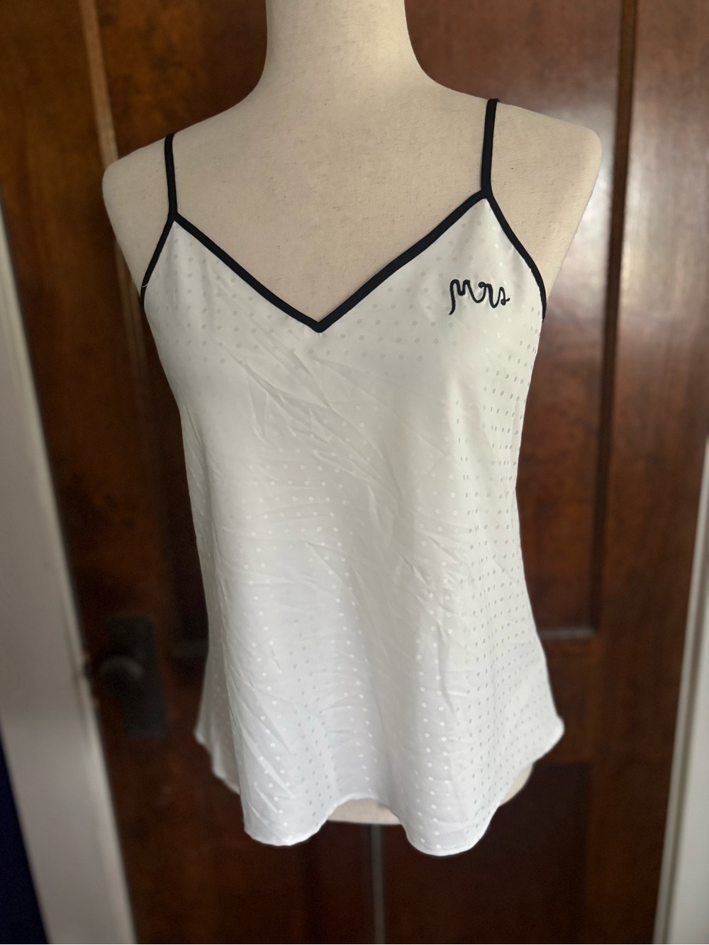 Kate Spade New York “Mrs.” Embroidered Satin Bridal Cami Top White Swiss Dot XS